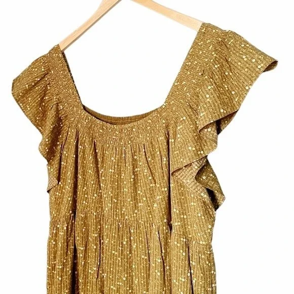 NWT Madewell Daisy Stitch Ruffle Sleeve Flowy Midi Dress Weathered Olive Size 2X - Picture 6 of 15